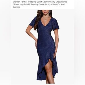 Sparkly Glitter Formal Cocktail Dress Dark Blue